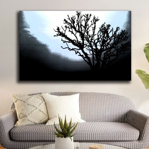 Mystical Night | Premium Canvas Art | A Majestic Tree Silhouetted in the Moonlight | Wall Art | Large Size | 48 inch x 30 inch or 4 feet x 2.5 feet | Orientation - Landscape