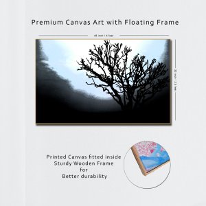 Mystical Night | Premium Canvas Art | A Majestic Tree Silhouetted in the Moonlight | Wall Art | Large Size | 48 inch x 30 inch or 4 feet x 2.5 feet | Orientation - Landscape