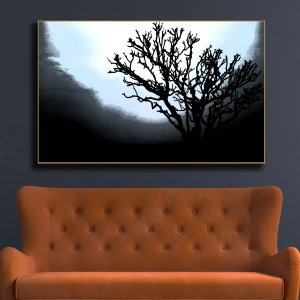 Mystical Night | Premium Canvas Art | A Majestic Tree Silhouetted in the Moonlight | Wall Art | Large Size | 48 inch x 30 inch or 4 feet x 2.5 feet | Orientation - Landscape