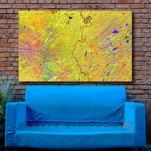 Solar Symphony Delight | A Premium Abstract Canvas Painting with Vibrant Yellow and Playful Blue | Wall Painting | Large Size | 48 inch x 30 inch or 4 feet x 2.5 feet | Orientation - Landscape
