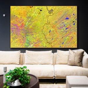 Solar Symphony Delight | A Premium Abstract Canvas Painting with Vibrant Yellow and Playful Blue | Wall Painting | Large Size | 48 inch x 30 inch or 4 feet x 2.5 feet | Orientation - Landscape