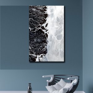 Icy Convergence | Rivers Merge into Frozen Spectacle | Black and White Premium Abstract Canvas Art | Wall Art |  Painting | Large Size | 48 inch x 30 inch or 4 feet x 2.5 feet | Orientation - Landscape