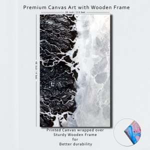 Icy Convergence | Rivers Merge into Frozen Spectacle | Black and White Premium Abstract Canvas Art | Wall Art |  Painting | Large Size | 48 inch x 30 inch or 4 feet x 2.5 feet | Orientation - Landscape