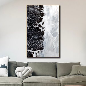 Icy Convergence | Rivers Merge into Frozen Spectacle | Black and White Premium Abstract Canvas Art | Wall Art |  Painting | Large Size | 48 inch x 30 inch or 4 feet x 2.5 feet | Orientation - Landscape