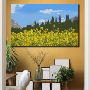 Sunshine Bloom | Cheerful Valley Flowers Amidst Pine Tree Serenity | Premium Canvas Art | Wall Art | Painting | Large Size | 48 inch x 30 inch or 4 feet x 2.5 feet | Orientation - Landscape