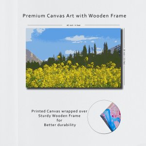 Sunshine Bloom | Cheerful Valley Flowers Amidst Pine Tree Serenity | Premium Canvas Art | Wall Art | Painting | Large Size | 48 inch x 30 inch or 4 feet x 2.5 feet | Orientation - Landscape
