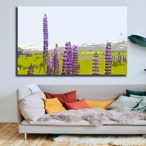 Blooms of Nature: Lupine Flowers amidst Meadows and Mountains - A Breathtaking Nature Painting! Premium Canvas Art | Wall Art | Painting | Large Size | 48 inch x 30 inch or 4 feet x 2.5 feet | Orientation - Landscape