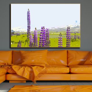 Blooms of Nature: Lupine Flowers amidst Meadows and Mountains - A Breathtaking Nature Painting! Premium Canvas Art | Wall Art | Painting | Large Size | 48 inch x 30 inch or 4 feet x 2.5 feet | Orientation - Landscape