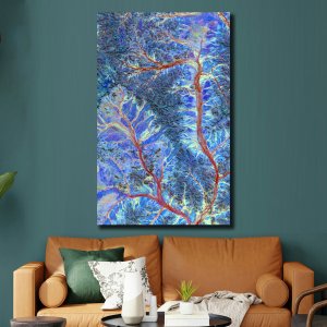 Rivers in Blood: A Majestic Tapestry of Mountains and Valleys in Blue and Red Hues!  Premium Abstract Canvas Art | Wall Art | Painting | Large Size | 48 inch x 30 inch or 4 feet x 2.5 feet | Orientation - Landscape