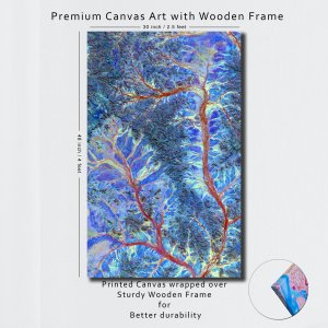 Rivers in Blood: A Majestic Tapestry of Mountains and Valleys in Blue and Red Hues!  Premium Abstract Canvas Art | Wall Art | Painting | Large Size | 48 inch x 30 inch or 4 feet x 2.5 feet | Orientation - Landscape