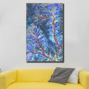 Rivers in Blood: A Majestic Tapestry of Mountains and Valleys in Blue and Red Hues!  Premium Abstract Canvas Art | Wall Art | Painting | Large Size | 48 inch x 30 inch or 4 feet x 2.5 feet | Orientation - Landscape