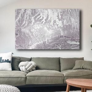 Earth's Sculptures: Delicate Rivers, Valleys, and Mountains etched in Grey-White Hues - A Breathtaking Masterpiece! Premium Abstract Canvas Art | Wall Art | Painting | Large Size | 48 inch x 30 inch or 4 feet x 2.5 feet | Orientation - Landscape