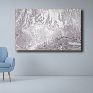 Earth's Sculptures: Delicate Rivers, Valleys, and Mountains etched in Grey-White Hues - A Breathtaking Masterpiece! Premium Abstract Canvas Art | Wall Art | Painting | Large Size | 48 inch x 30 inch or 4 feet x 2.5 feet | Orientation - Landscape