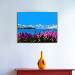 Alpine Blooms - Lake Serenity with Snow-Capped Mountain Majesty | Premium Canvas Art | Wall Art | Painting | Size | 24 inch x 18 inch or 2 feet x 1.5 feet | Orientation - Landscape