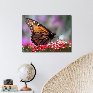 Whispers of Color - Monarch Butterfly on a Canvas of Blooms | Premium Canvas Art | Wall Art | Painting | Oil Painting Style Print | Size - 24 inch x 18 inch or 2 feet x 1.5 feet | Orientation - Landscape