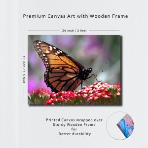 Whispers of Color - Monarch Butterfly on a Canvas of Blooms | Premium Canvas Art | Wall Art | Painting | Oil Painting Style Print | Size - 24 inch x 18 inch or 2 feet x 1.5 feet | Orientation - Landscape