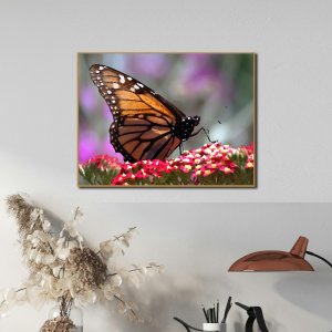 Whispers of Color - Monarch Butterfly on a Canvas of Blooms | Premium Canvas Art | Wall Art | Painting | Oil Painting Style Print | Size - 24 inch x 18 inch or 2 feet x 1.5 feet | Orientation - Landscape