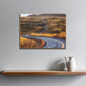 A Countryside Road Trip - Travelling through Majestic Mountains | Premium Canvas Art | Wall Art | Painting | Size - 24 inch x 18 inch or 2 feet x 1.5 feet | Orientation - Landscape