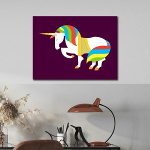 Rainbow Unicorn | Premium Canvas Art | Wall Art | Painting | Size - 24 inch x 18 inch or 2 feet x 1.5 feet | Orientation - Landscape