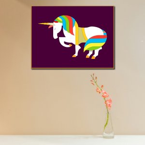 Rainbow Unicorn | Premium Canvas Art | Wall Art | Painting | Size - 24 inch x 18 inch or 2 feet x 1.5 feet | Orientation - Landscape