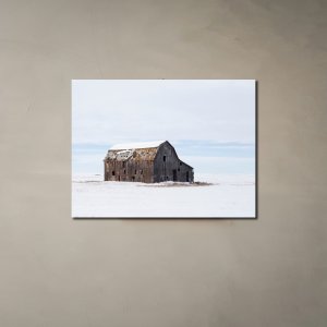 Stranded Haven - A House Amidst the Snowy Landscape - Serene Winter Art | Premium Canvas Art | Wall Art | Oil Style Painting Print | Size - 24 inch x 18 inch or 2 feet x 1.5 feet | Orientation - Landscape