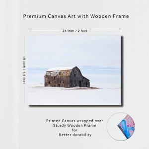 Stranded Haven - A House Amidst the Snowy Landscape - Serene Winter Art | Premium Canvas Art | Wall Art | Oil Style Painting Print | Size - 24 inch x 18 inch or 2 feet x 1.5 feet | Orientation - Landscape