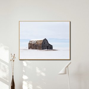 Stranded Haven - A House Amidst the Snowy Landscape - Serene Winter Art | Premium Canvas Art | Wall Art | Oil Style Painting Print | Size - 24 inch x 18 inch or 2 feet x 1.5 feet | Orientation - Landscape