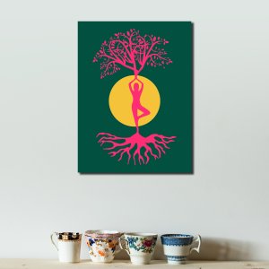 Elegance in Serenity - A Woman's Yoga Beneath the Sun-Kissed Tree | Premium Canvas Art | Wall Art | Painting | Size | 24 inch x 18 inch or 2 feet x 1.5 feet | Orientation - Portrait