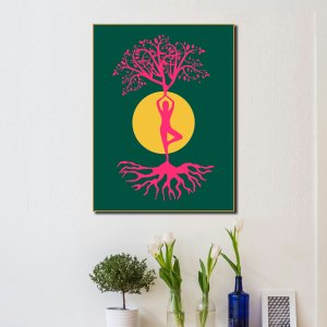 Elegance in Serenity - A Woman's Yoga Beneath the Sun-Kissed Tree | Premium Canvas Art | Wall Art | Painting | Size | 24 inch x 18 inch or 2 feet x 1.5 feet | Orientation - Portrait