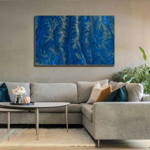 Radiant Peaks - The Lively Glow of Rugged Blue Mountains | Premium Abstract Canvas Art | Wall Art | Painting | Large Size - 48 inch x 30 inch or 4 feet x 2.5 feet | Orientation - Landscape
