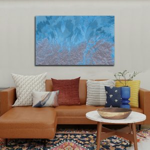 Mountain Flood - Rugged Terrain Awash in Vibrant Blue Hues | Premium Abstract Canvas Art | Wall Art | Painting | Large Size - 48 inch x 30 inch or 4 feet x 2.5 feet | Orientation - Landscape