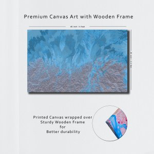 Mountain Flood - Rugged Terrain Awash in Vibrant Blue Hues | Premium Abstract Canvas Art | Wall Art | Painting | Large Size - 48 inch x 30 inch or 4 feet x 2.5 feet | Orientation - Landscape