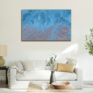 Mountain Flood - Rugged Terrain Awash in Vibrant Blue Hues | Premium Abstract Canvas Art | Wall Art | Painting | Large Size - 48 inch x 30 inch or 4 feet x 2.5 feet | Orientation - Landscape